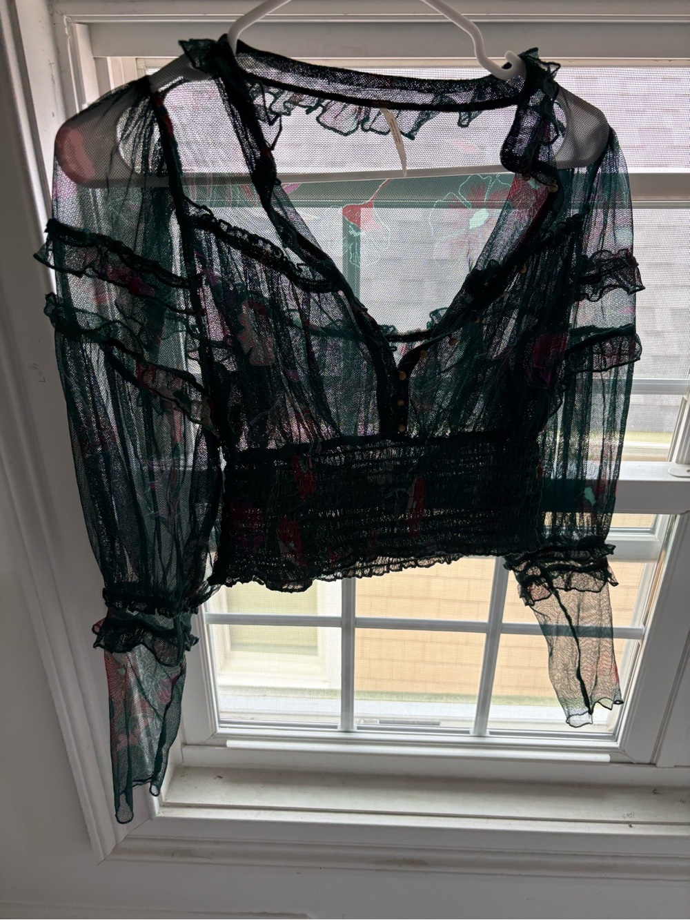 Free People green Sheer Floral Mesh Bandeau Top